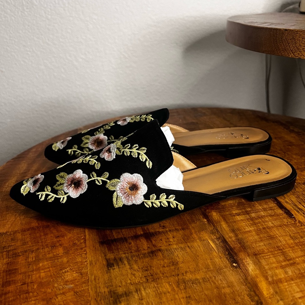 Franco Sarto Floral Embroidered Mules Size 10